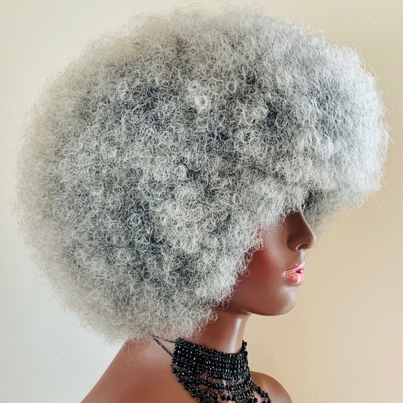 Grey/Black Kinky Curly Synthetic Afro Wig - Picture 10 of 11